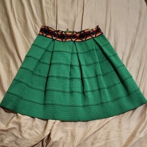 Green Skirt with Patterned Waistband